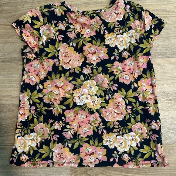LOFT Vintage Soft Floral Top - Pink and Yellow on Navy Blue - Picture 2 of 3